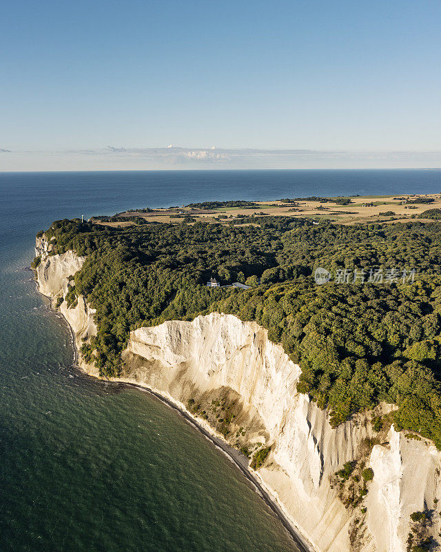 Bird's eye view of the cliffs at Møns Klint in Denmark